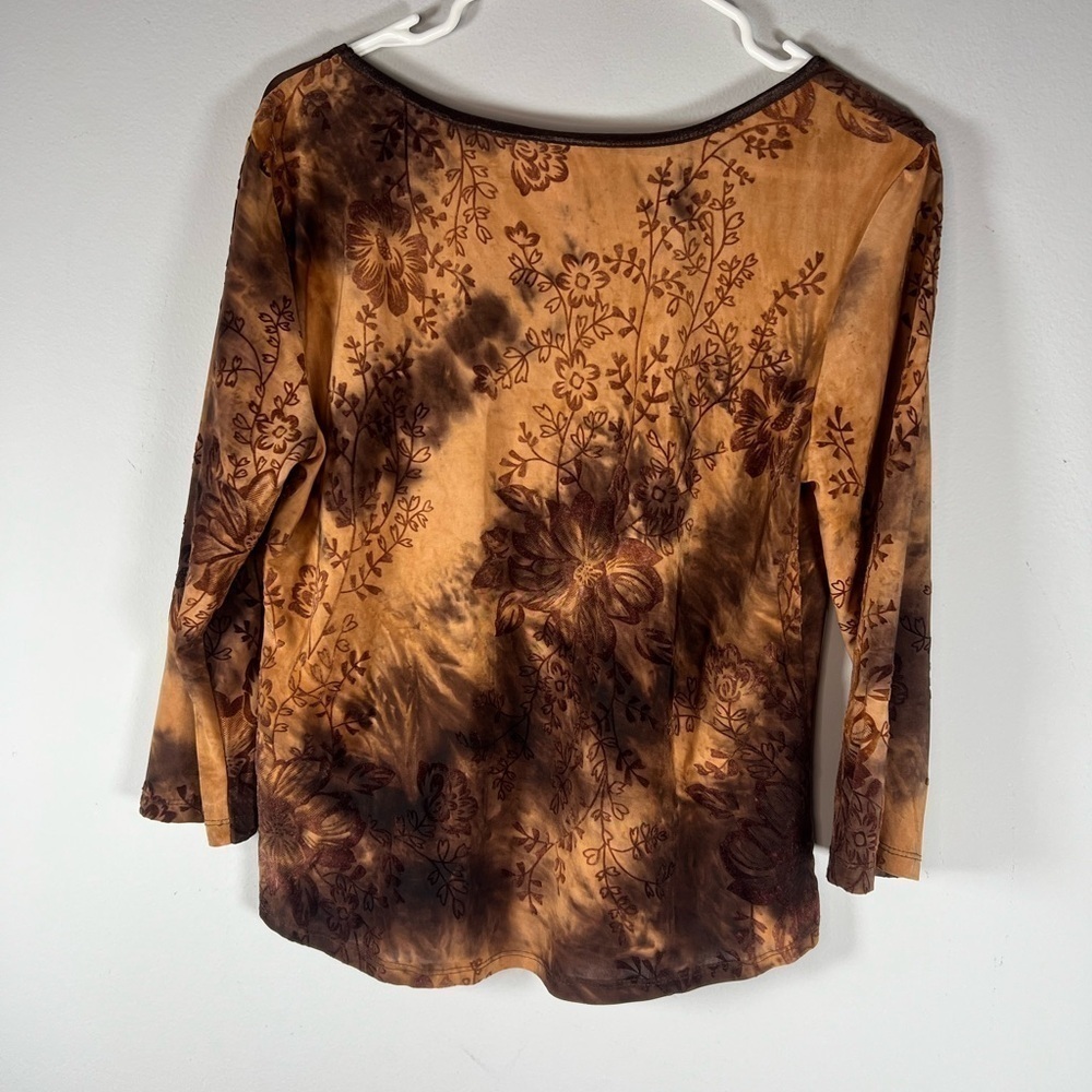 Dressbarn Y2K Tie Dye Brown Velvet Floral Blouse Large - Picture 6 of 7